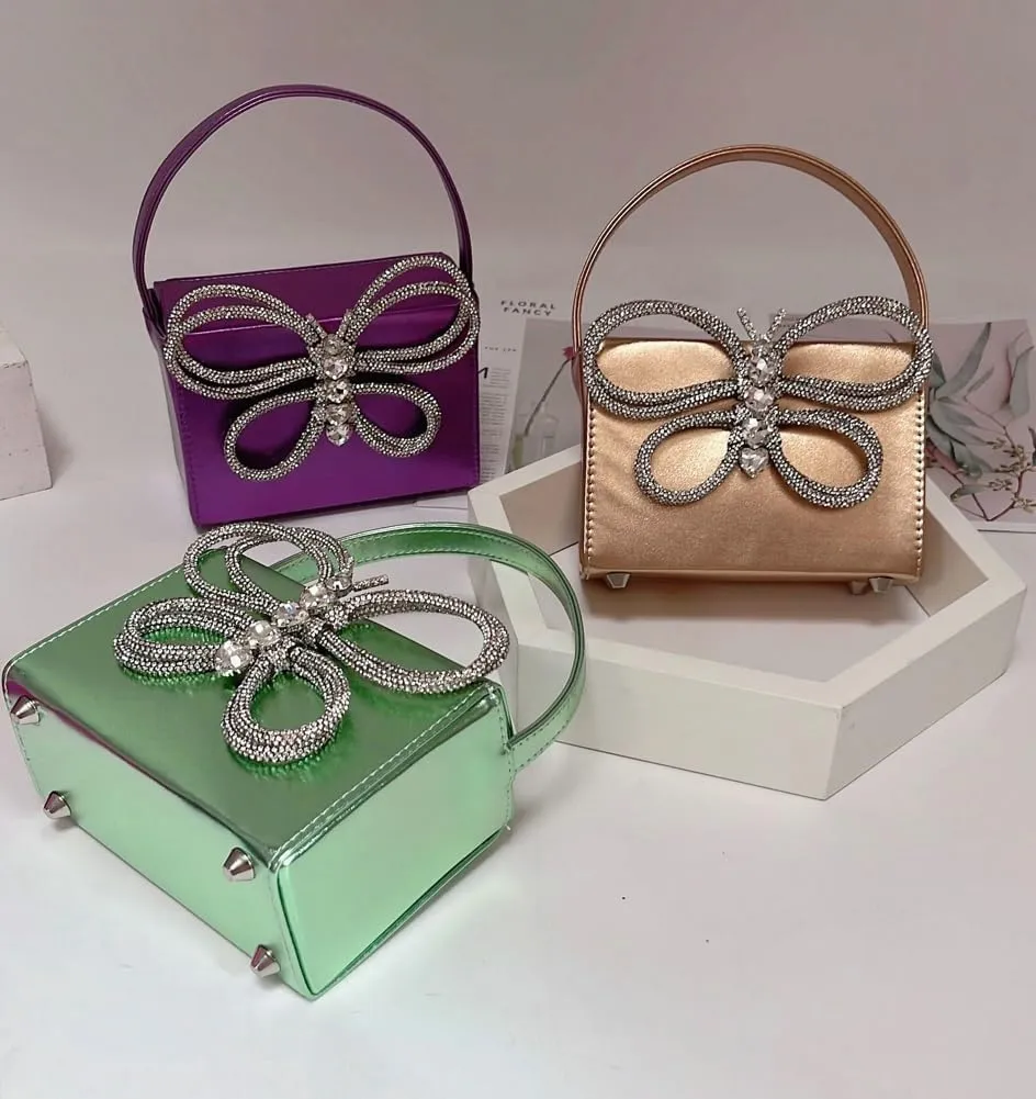 XXGJOALD-Small Evening Bag Clutch Purses for Women Butterfly Rhinestones Tote Purse Sparkling Handbag Bags