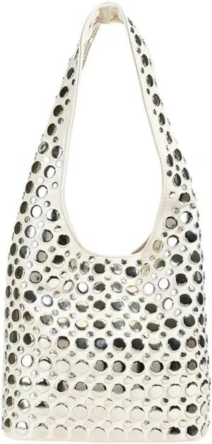 Y2k 90s Crescent Hobo Bags Women Trendy Studded PU Leather Shoulder Crossbody Purse Punk Underarm Satchels Tote Handbag