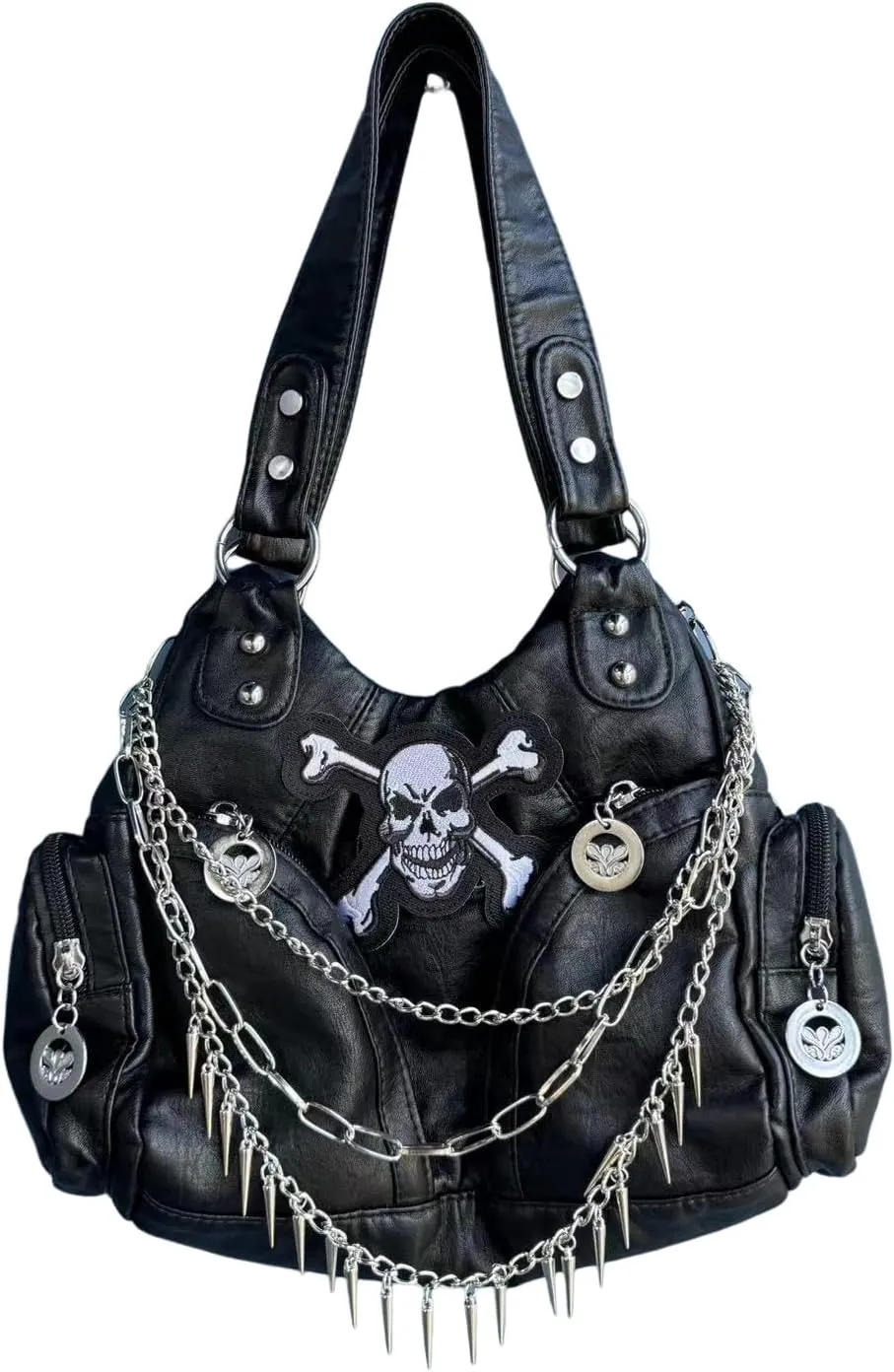 Y2k Hobo Punk Crossbody Bag Ladies Purses With Adjustable Strap,Goth PU Leather Multi-Pocket Handmade Bag for Women