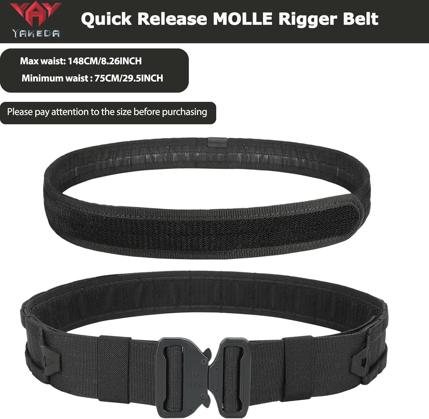 YAKEDA Molle Battle Belt with Accessories - Tactical Combat Airsoft Heavy Duty Belt (8 pcs)