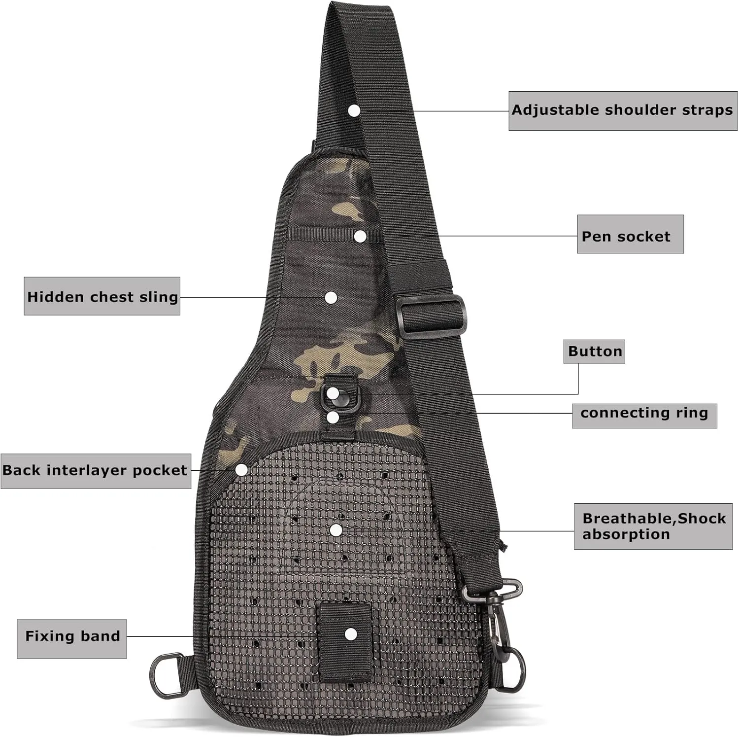 YAKEDA Tactical EDC Backpack Military Sling Backpack Shoulder Bag for Travel,Outdoor,Hiking, (Black CP) 10.24 * 8.27 * 4.33 inches