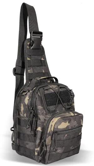 YAKEDA Tactical EDC Backpack Military Sling Backpack Shoulder Bag for Travel,Outdoor,Hiking, (Black CP) 10.24 * 8.27 * 4.33 inches