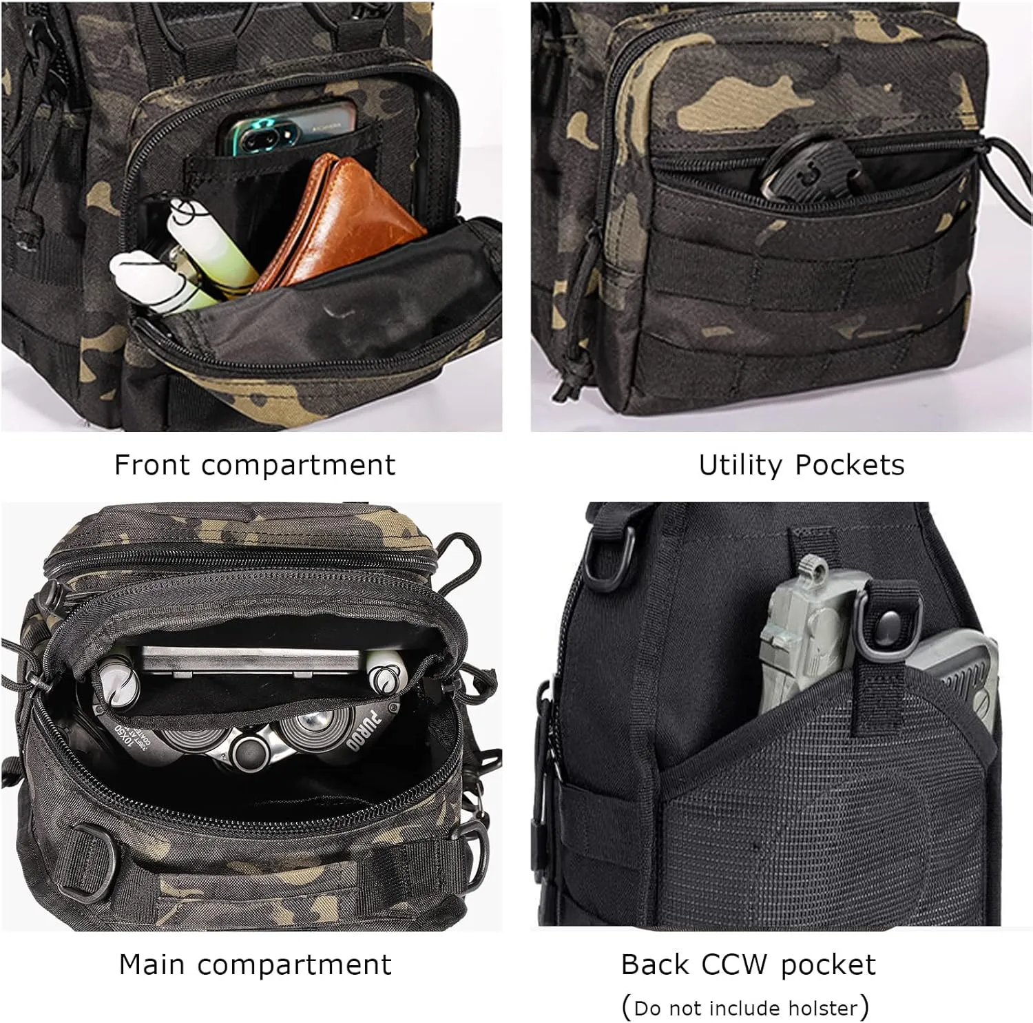 YAKEDA Tactical EDC Backpack Military Sling Backpack Shoulder Bag for Travel,Outdoor,Hiking, (Black CP) 10.24 * 8.27 * 4.33 inches