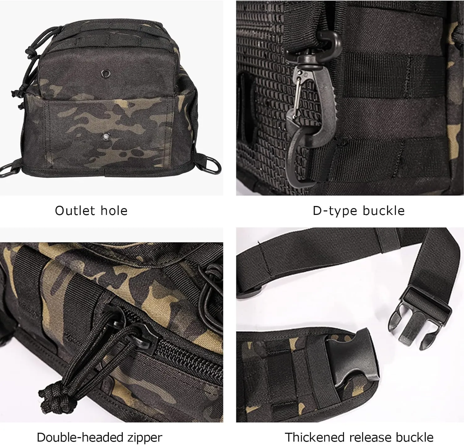 YAKEDA Tactical EDC Backpack Military Sling Backpack Shoulder Bag for Travel,Outdoor,Hiking, (Black CP) 10.24 * 8.27 * 4.33 inches
