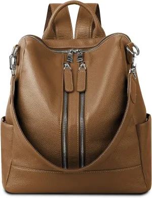 YALUXE Women's Genuine Leather Backpack Purse Convertible Shoulder Bag Versatile Daypack