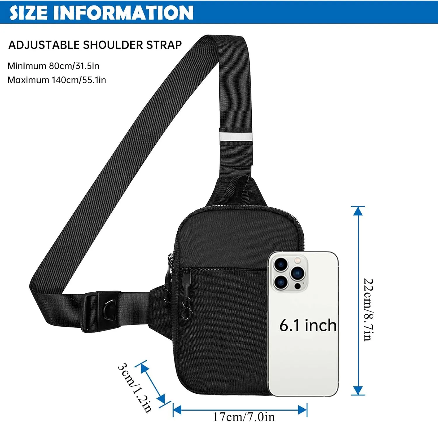 YAMEIZE Mini Crossbody Sling Bag - Trendy Small Chest Bag with Adjustable Strap for Men Women Multipurpose Daypack