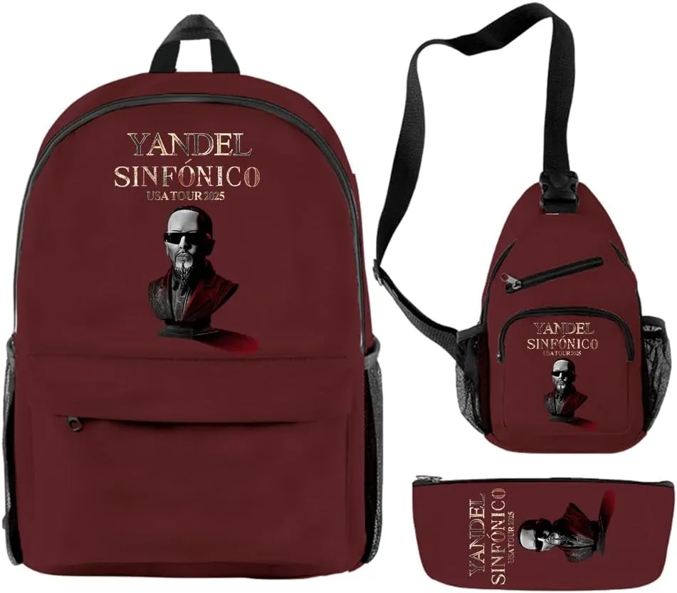 Yandel Sinfonico Tour 2025 Backpack 3 Pieces Sets Vintage Crossbody Bag Fashion Casual Travel Bag (Brown)