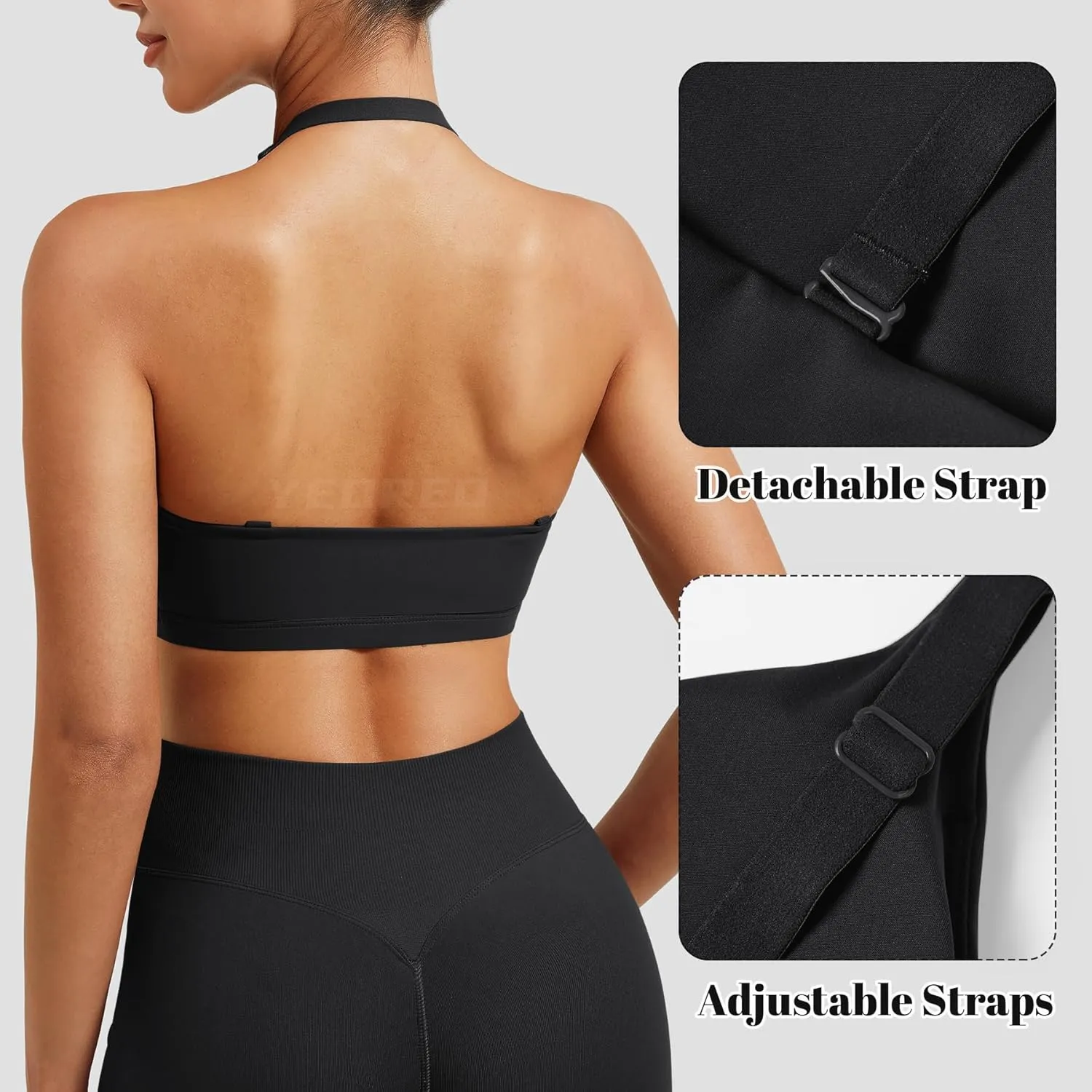 YEOREO Sports Bras for Women Open Back Workout Gym Bra Padded Medium Impact Yoga Tops with Ajustable Back Straps