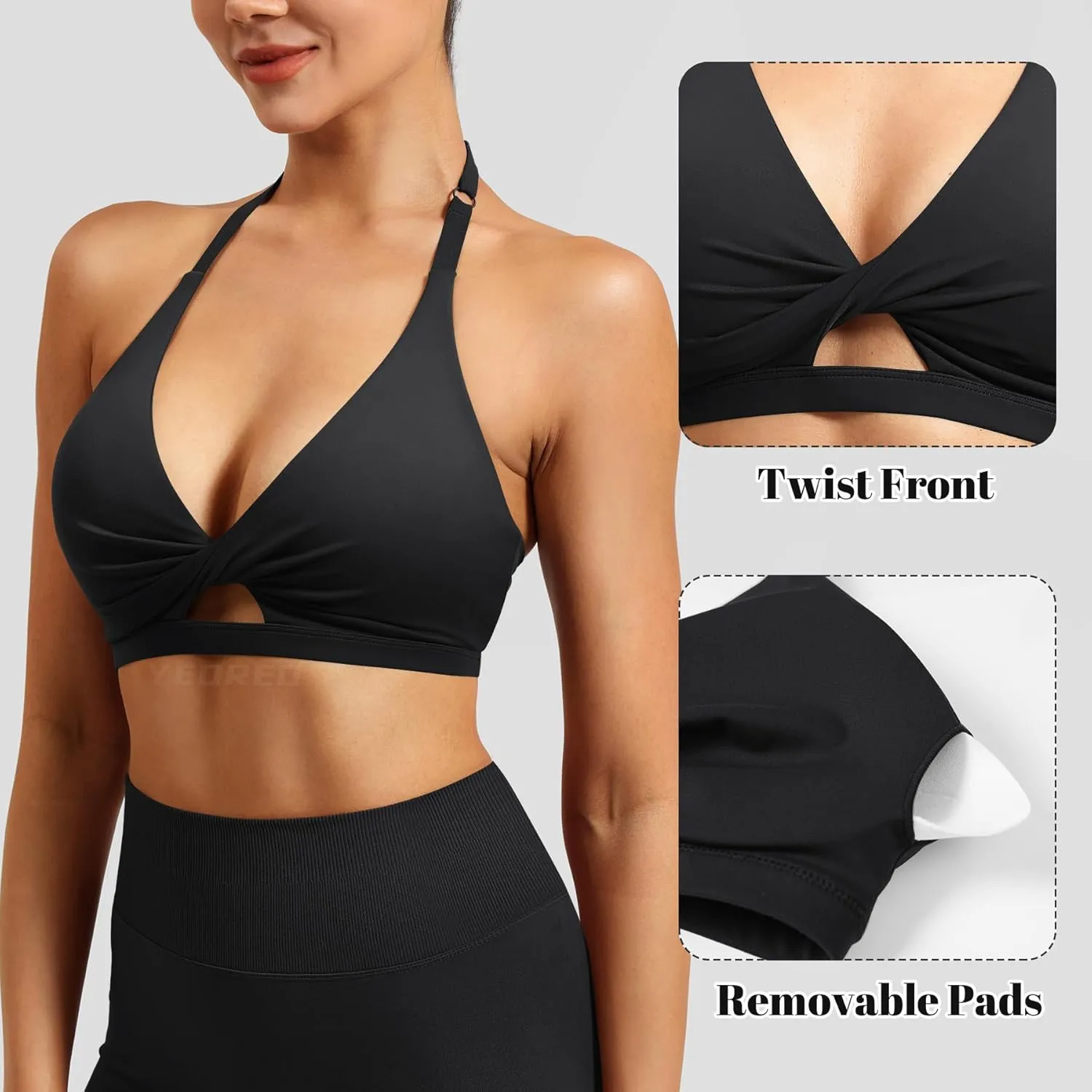 YEOREO Sports Bras for Women Open Back Workout Gym Bra Padded Medium Impact Yoga Tops with Ajustable Back Straps