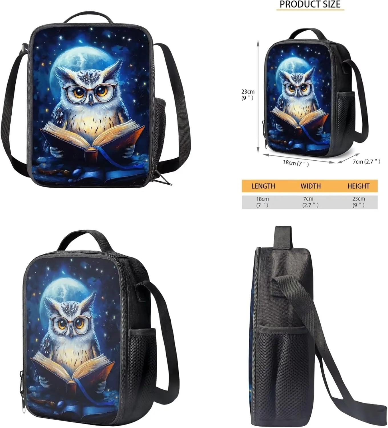 YEXIATODO Cute Owl Bookbags for 5Th Grade Girls Kids Backpack and Lunch Box Set 4 Piece Student Back To School Book Bag with Shouder Bag Pencil Case Box for Boys Girls 1st-6th Grade