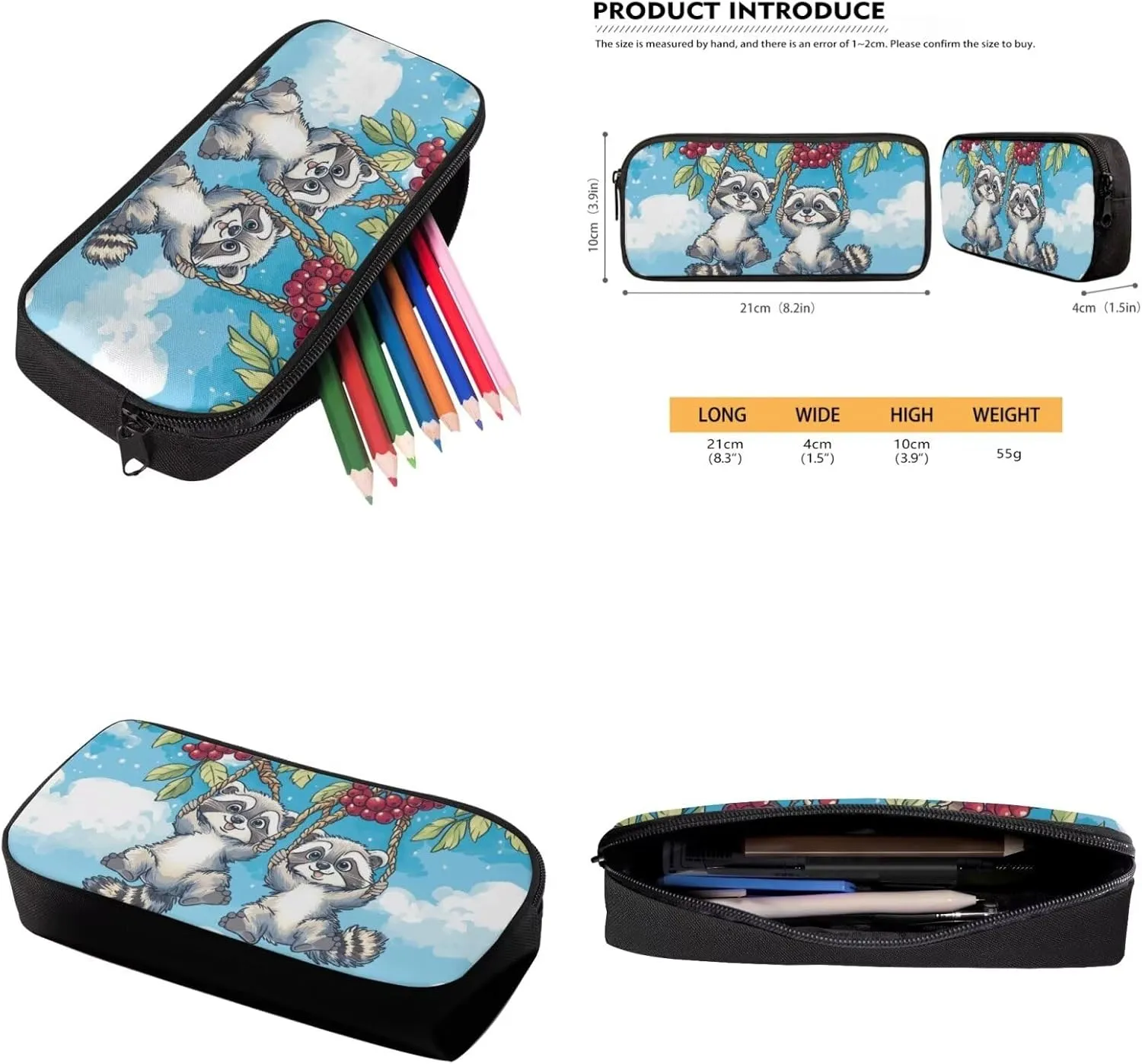 YEXIATODO Little Raccoon Bookbag for Elementary Middle High School Primary School Bag for Teens Kids Ages 10-12 Students Backpack Set with Lunch Box Pencil Case Water Bottle Holder