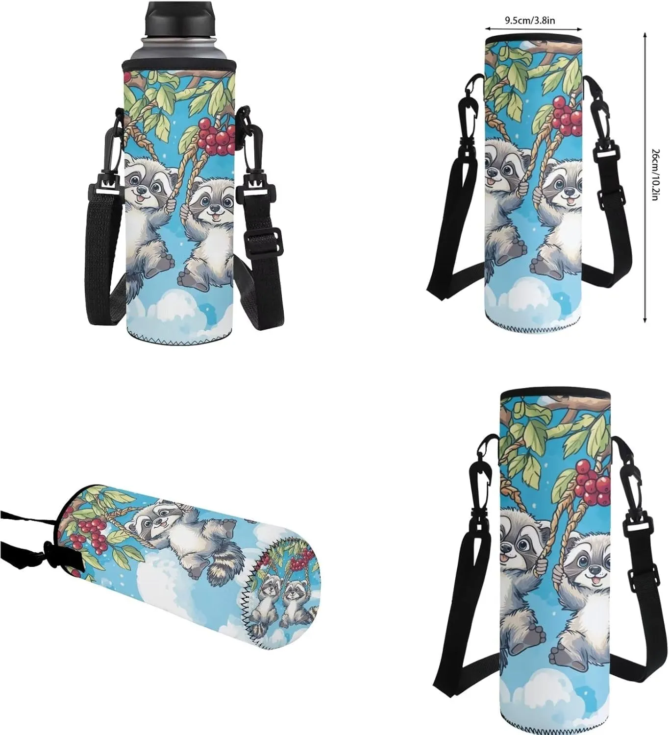 YEXIATODO Little Raccoon Bookbag for Elementary Middle High School Primary School Bag for Teens Kids Ages 10-12 Students Backpack Set with Lunch Box Pencil Case Water Bottle Holder