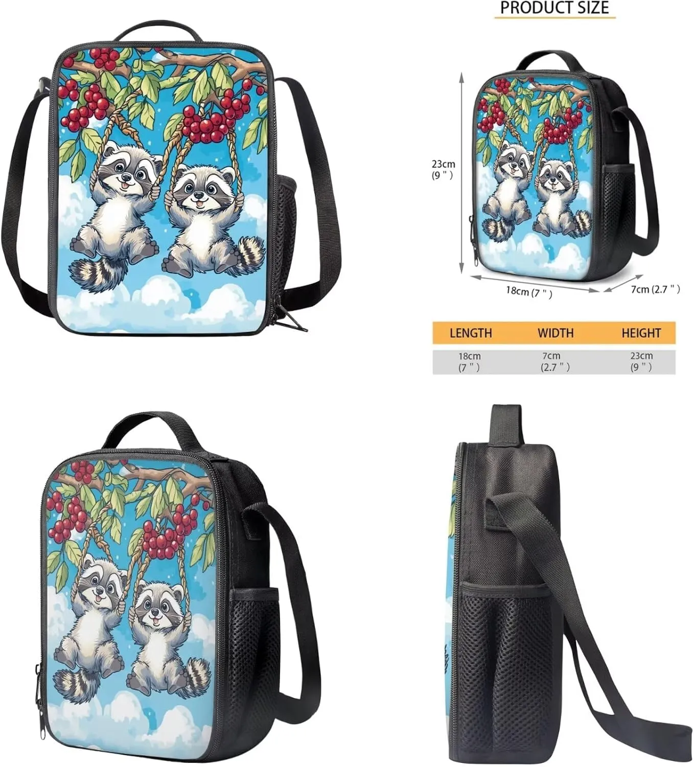 YEXIATODO Little Raccoon Bookbag for Elementary Middle High School Primary School Bag for Teens Kids Ages 10-12 Students Backpack Set with Lunch Box Pencil Case Water Bottle Holder
