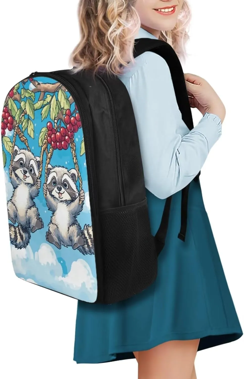 YEXIATODO Little Raccoon Bookbag for Elementary Middle High School Primary School Bag for Teens Kids Ages 10-12 Students Backpack Set with Lunch Box Pencil Case Water Bottle Holder