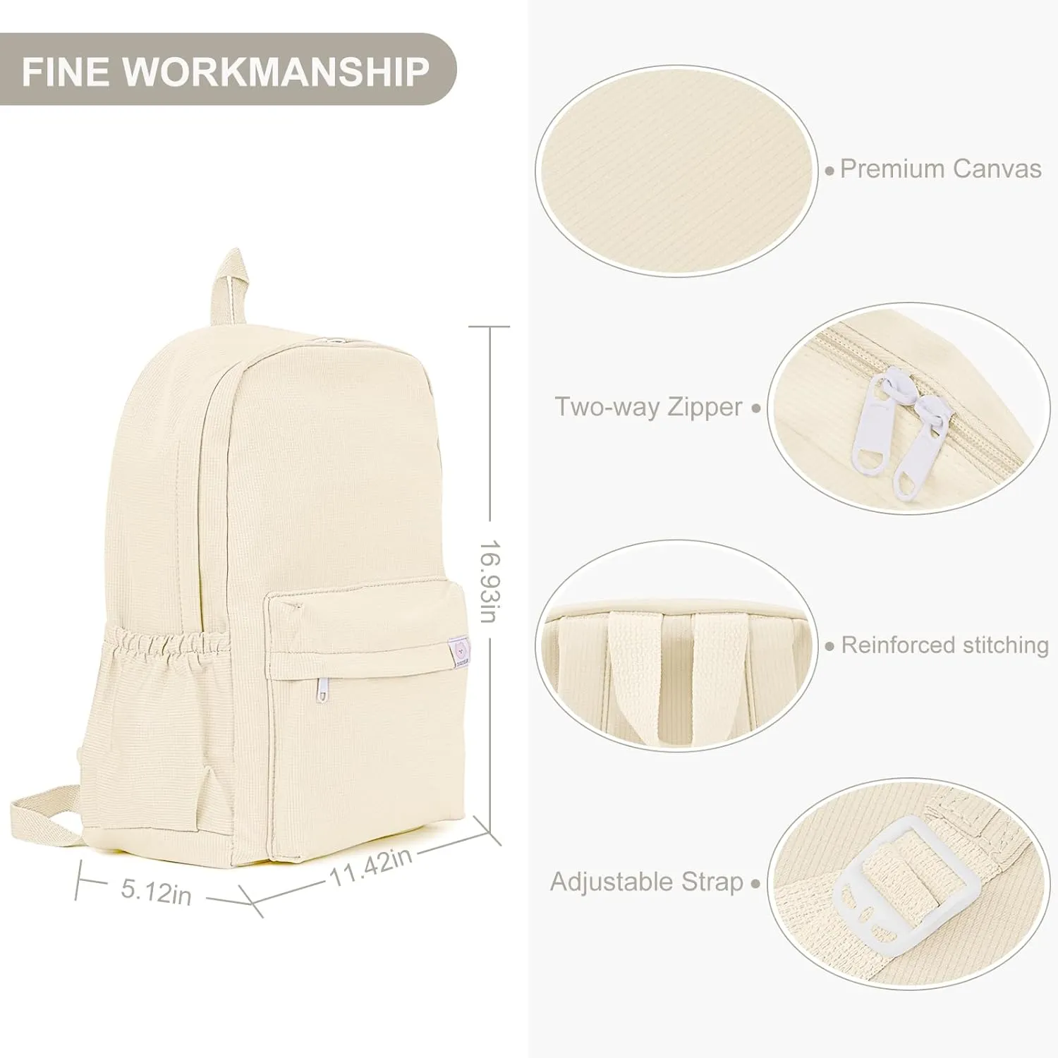 YFGBCX Cute Aesthetic Backpack for School College Student Solid Color Lightweight Classic Women Girls Laptop Casual Kawaii Travel, School, Work Beige 16.93x11.42x5.12in