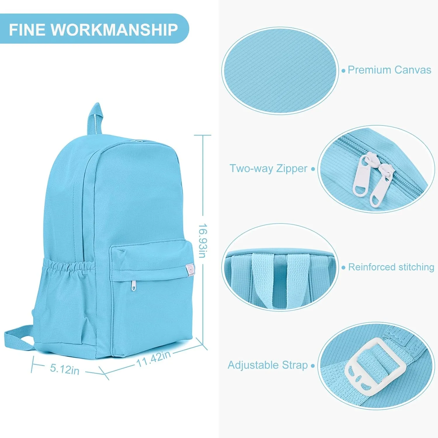 YFGBCX Cute Aesthetic Backpack for School College Student Solid Color Lightweight Classic Women Girls Laptop Casual Kawaii Travel, School, Work Blue 16.93x11.42x5.12in
