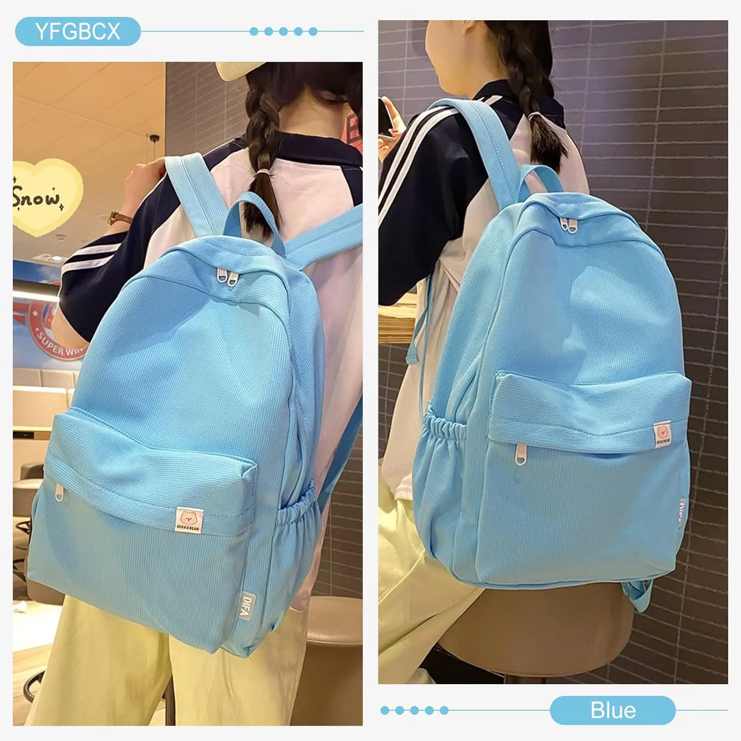 YFGBCX Cute Aesthetic Backpack for School College Student Solid Color Lightweight Classic Women Girls Laptop Casual Kawaii Travel, School, Work Blue 16.93x11.42x5.12in