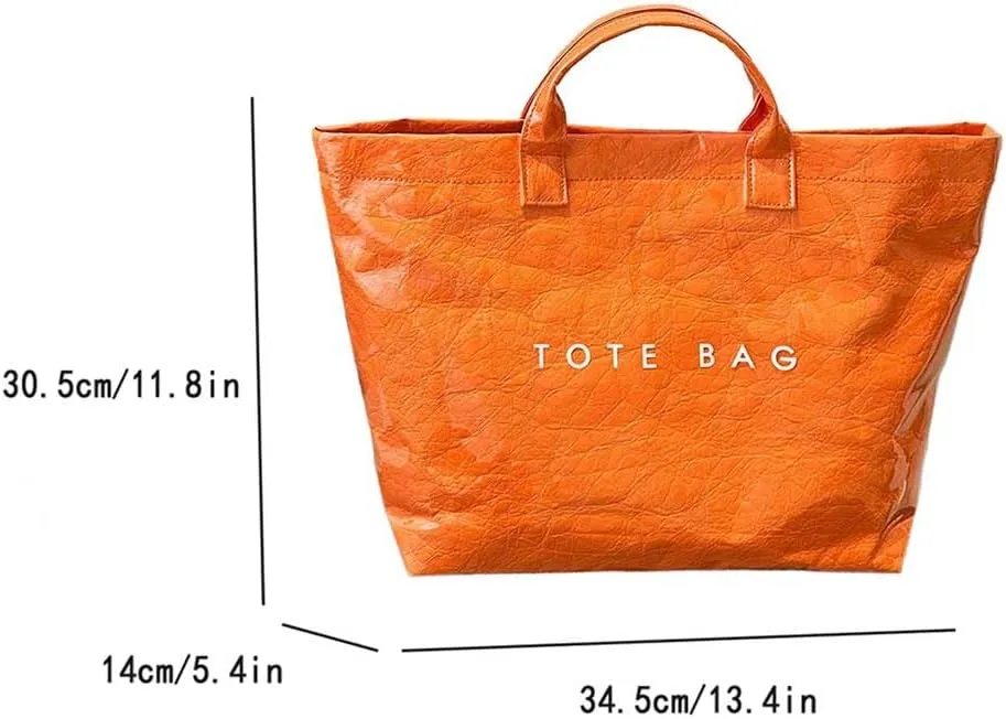 YFGBCX PVC Surface Kraft Paper Tote for Women - Large Solid Color Hobo Bag with Letter Print