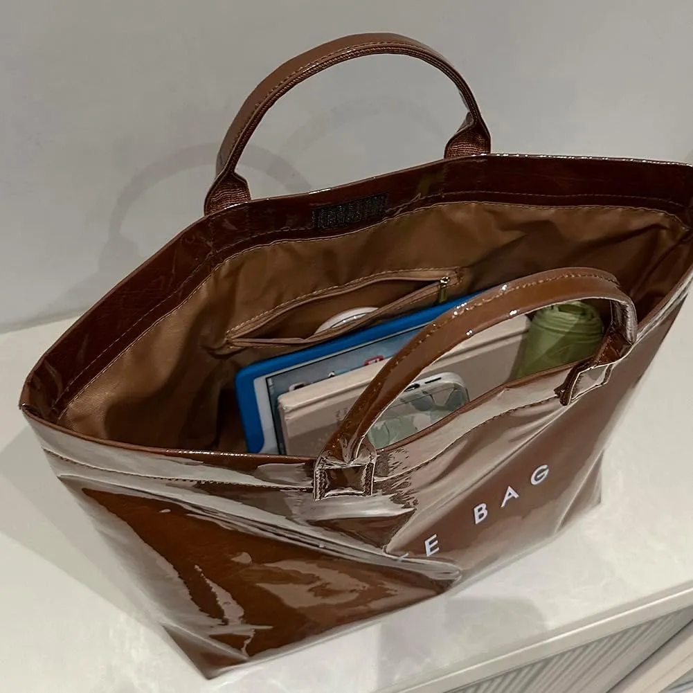 YFGBCX PVC Surface Kraft Paper Tote for Women - Large Solid Color Hobo Bag with Letter Print