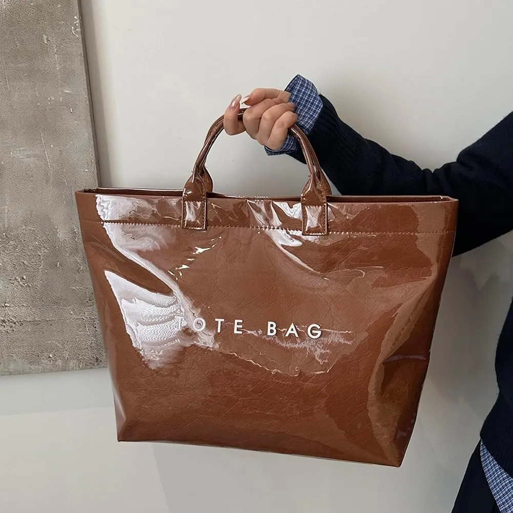YFGBCX PVC Surface Kraft Paper Tote for Women - Large Solid Color Hobo Bag with Letter Print