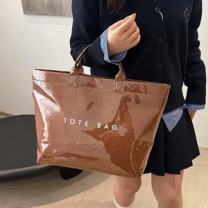 YFGBCX PVC Surface Kraft Paper Tote for Women - Large Solid Color Hobo Bag with Letter Print