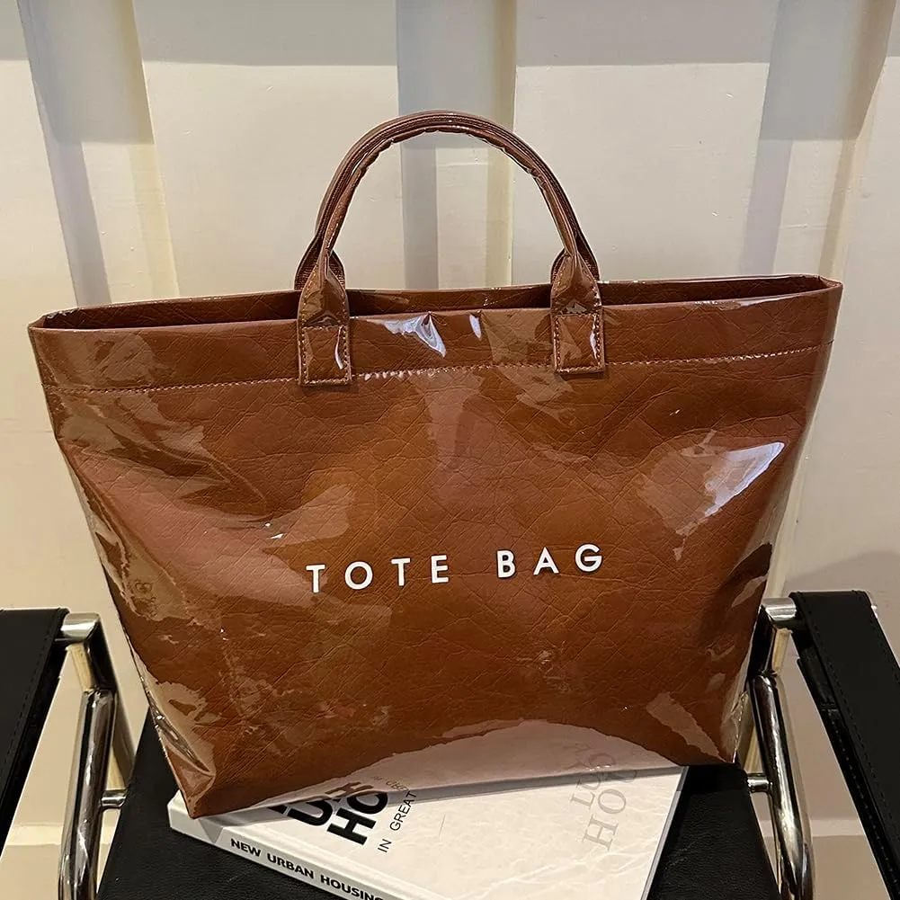 YFGBCX PVC Surface Kraft Paper Tote for Women - Large Solid Color Hobo Bag with Letter Print