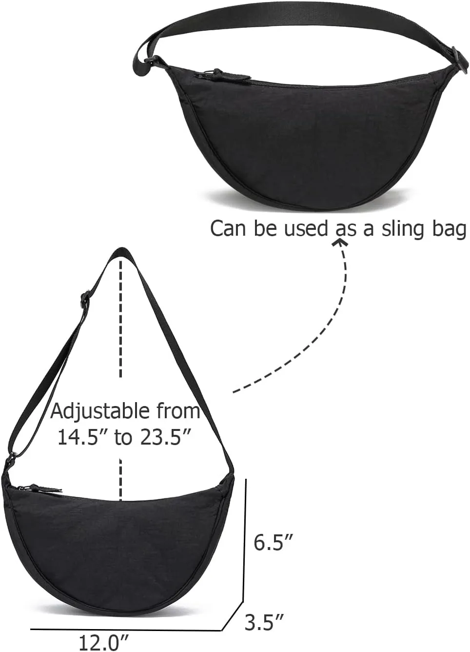 YIKOEE Crescent Bag for Women Men Small Sling Crossbody Bag with Half Moon Shape