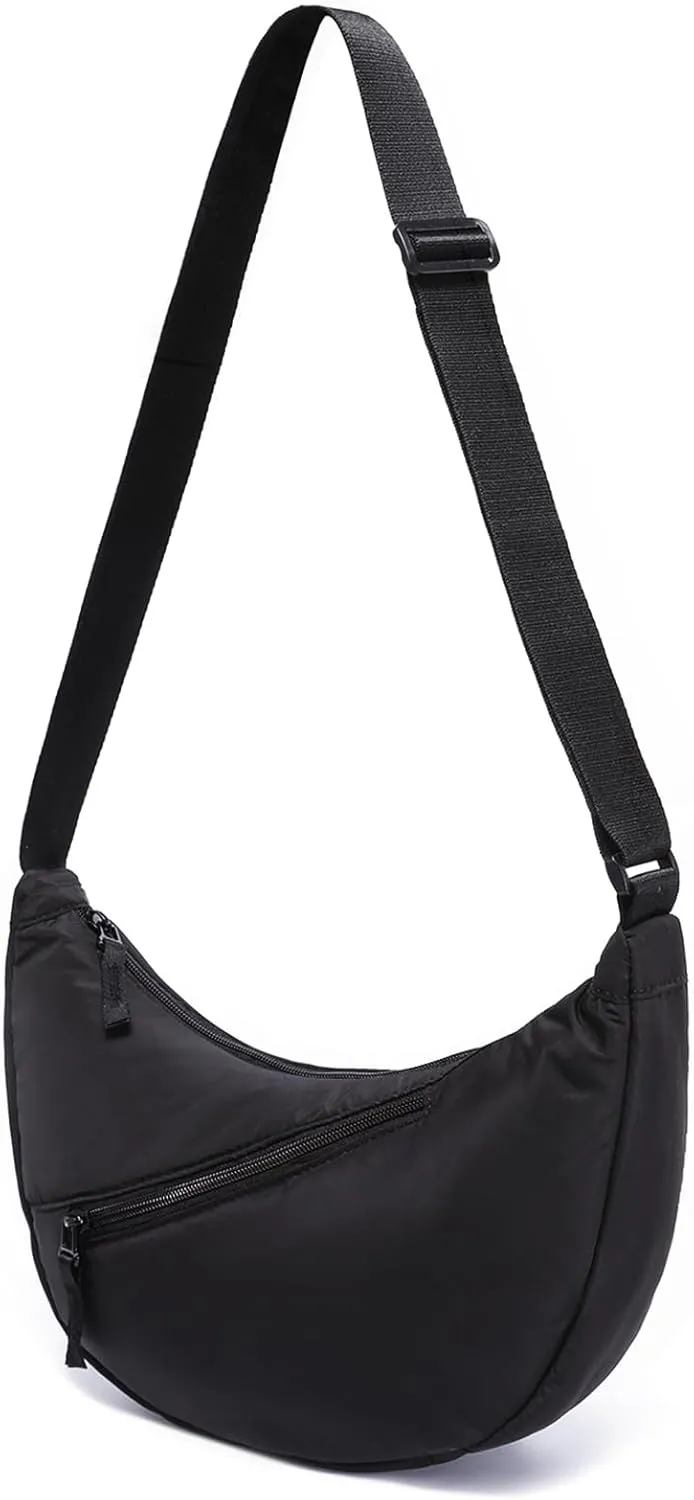 YIKOEE Nylon Crescent Crossbody Bag for Women Small Sling Shoulder Hobo Purse with Front Zipper Pocket