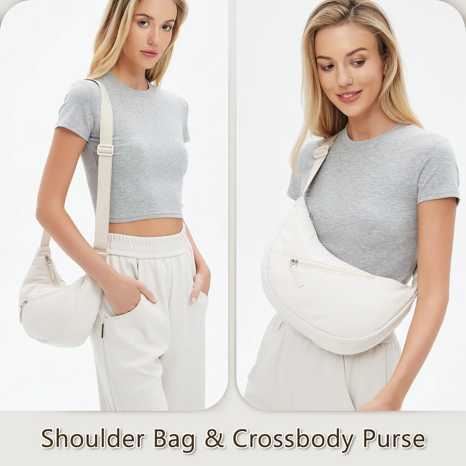 YIKOEE Nylon Crescent Crossbody Bag for Women Small Sling Shoulder Hobo Purse with Front Zipper Pocket