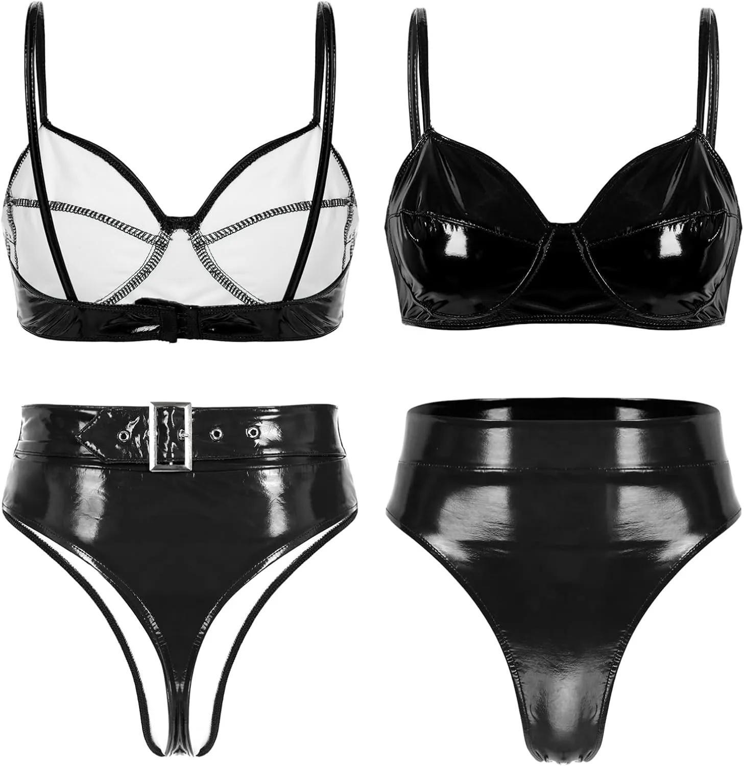 YiZYiF Women's Faux Leather Sexy Triangle Padded Bathing Suit 2 Pieces Swimsuit Bikini Set Swimwear