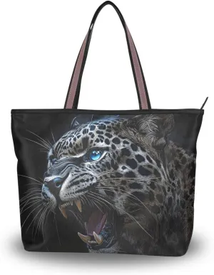 YMXFXP Lightweight Tote Bag Cheetah Roar Black for Women Durable Designer Handbag with Zipper for Daily Use L