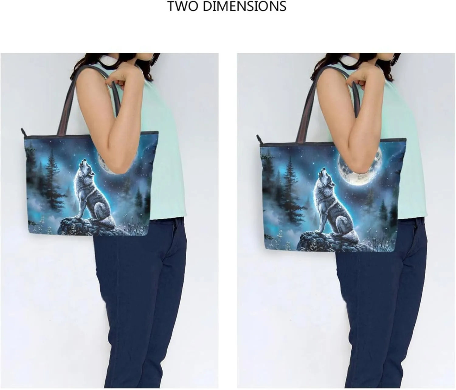 YMXFXP Lightweight Tote Bag Retro Moon Wolf Roar for Women Durable Designer Handbag with Zipper for Daily Use L