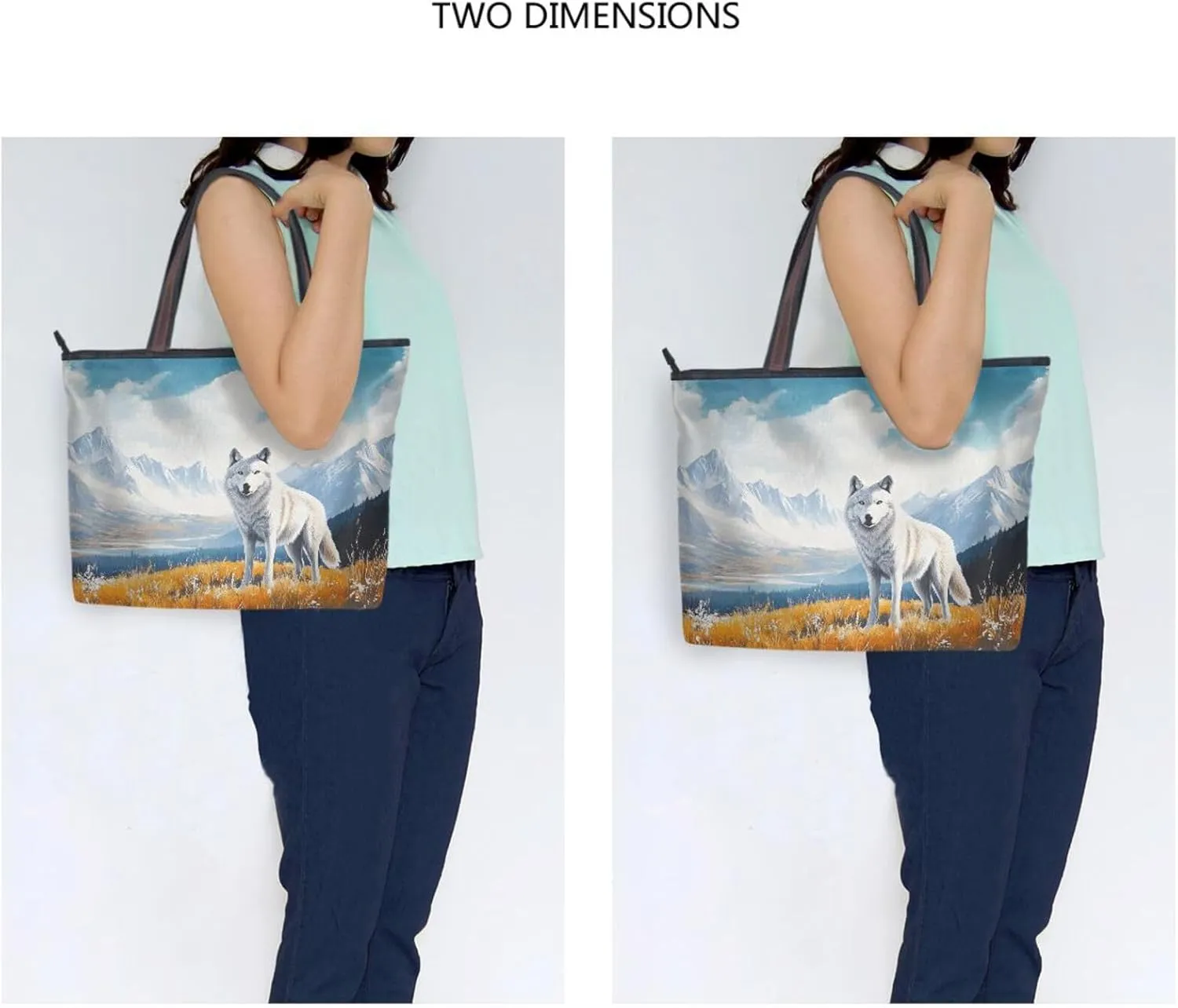 YMXFXP Lightweight Tote Bag Wolf Grassland Landscape for Women Durable Designer Handbag with Zipper for Daily Use L