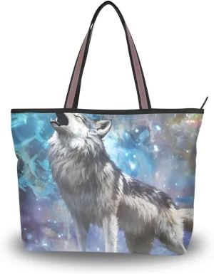 YMXFXP Lightweight Tote Bag Wolf Roar Abstract Nebula for Women Durable Designer Handbag with Zipper for Daily Use L