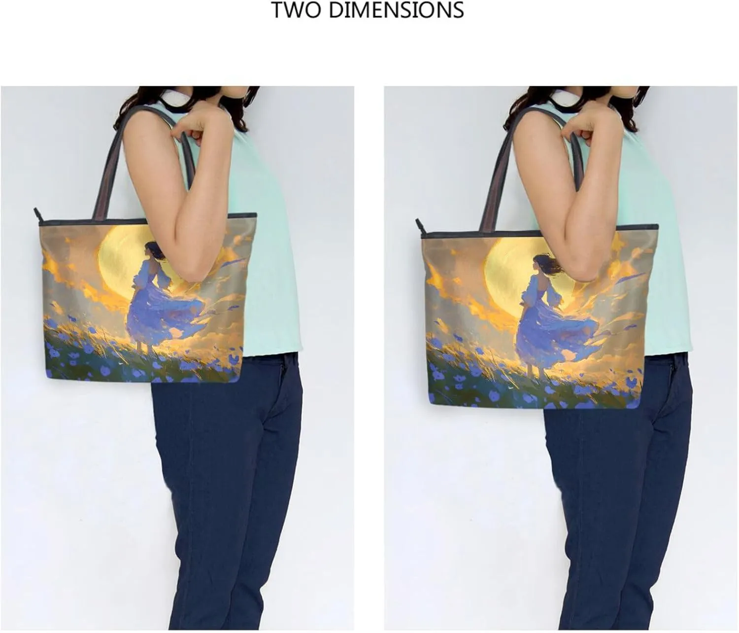 YMXFXP Lightweight Tote Bag Woman Grassland Blue for Women Durable Designer Handbag with Zipper for Daily Use L
