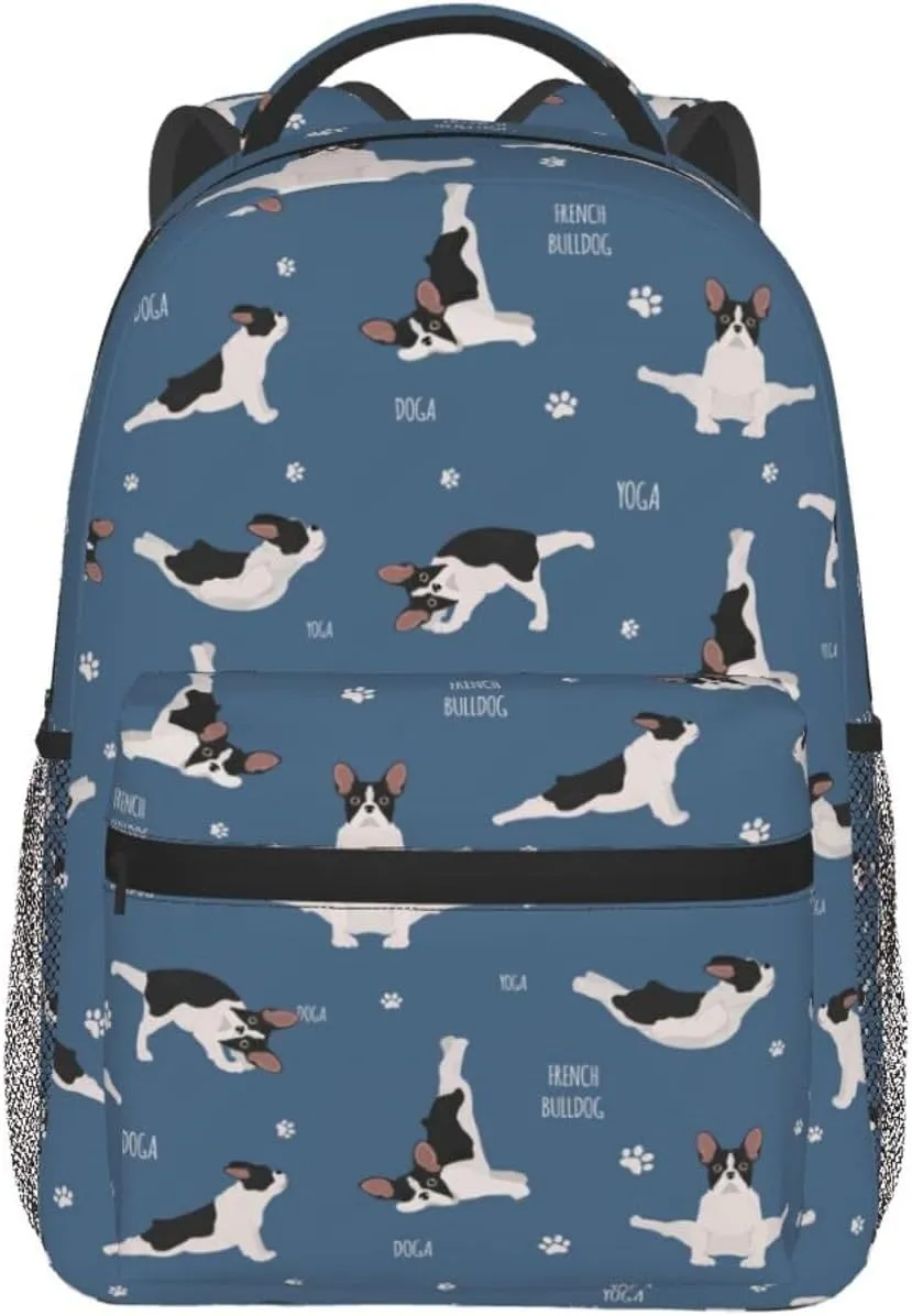 Yoga French Bulldog Dogs Backpack Laptop Backpack Sports Travel Shoulder bag Light casual backpack
