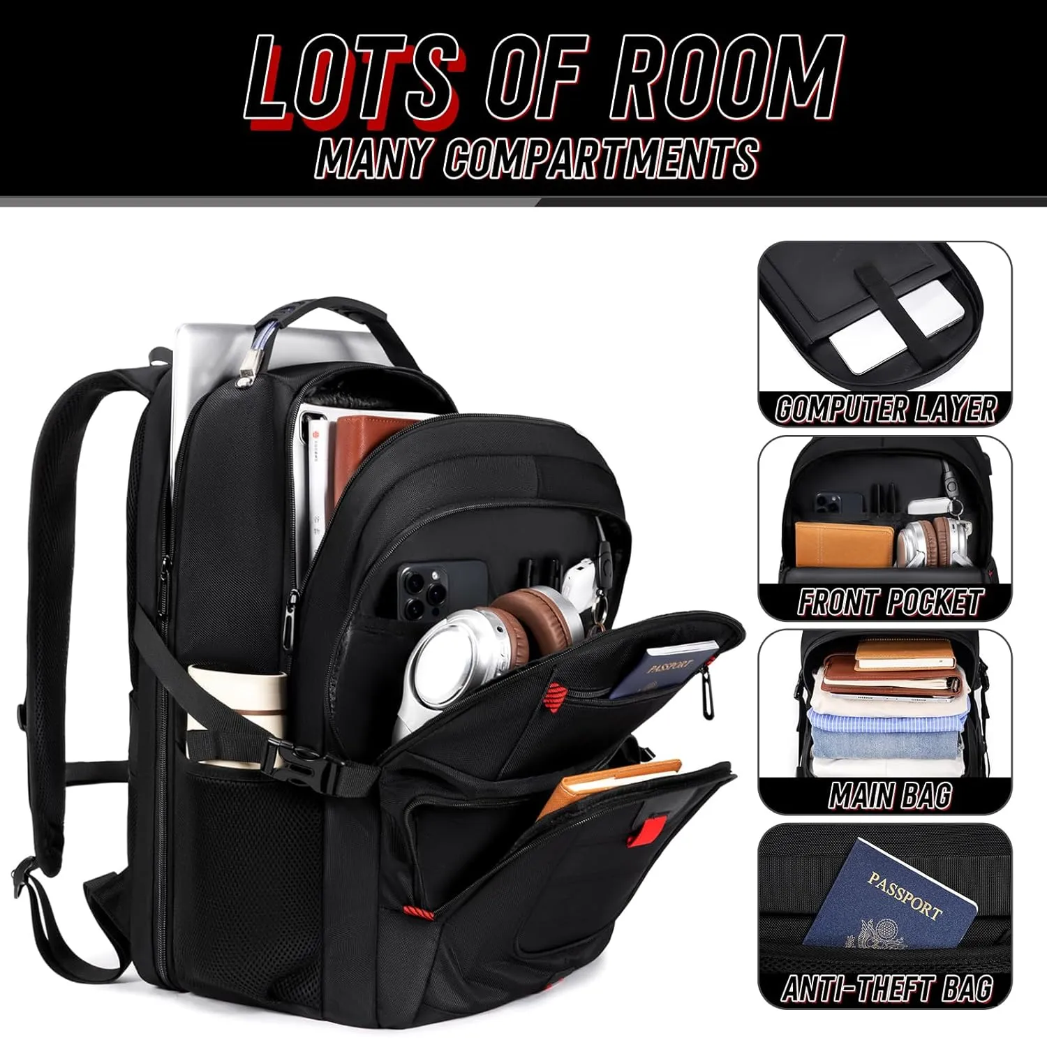 Z-MGKISS Large Travel Backpack, USB Computer Bagpack Fits 18.4 Inch Laptop, Business Backpack for Men, TSA Flight Approved, Laptop Backpacks, Daypack Weekender Bag for Teacher College Work, Black