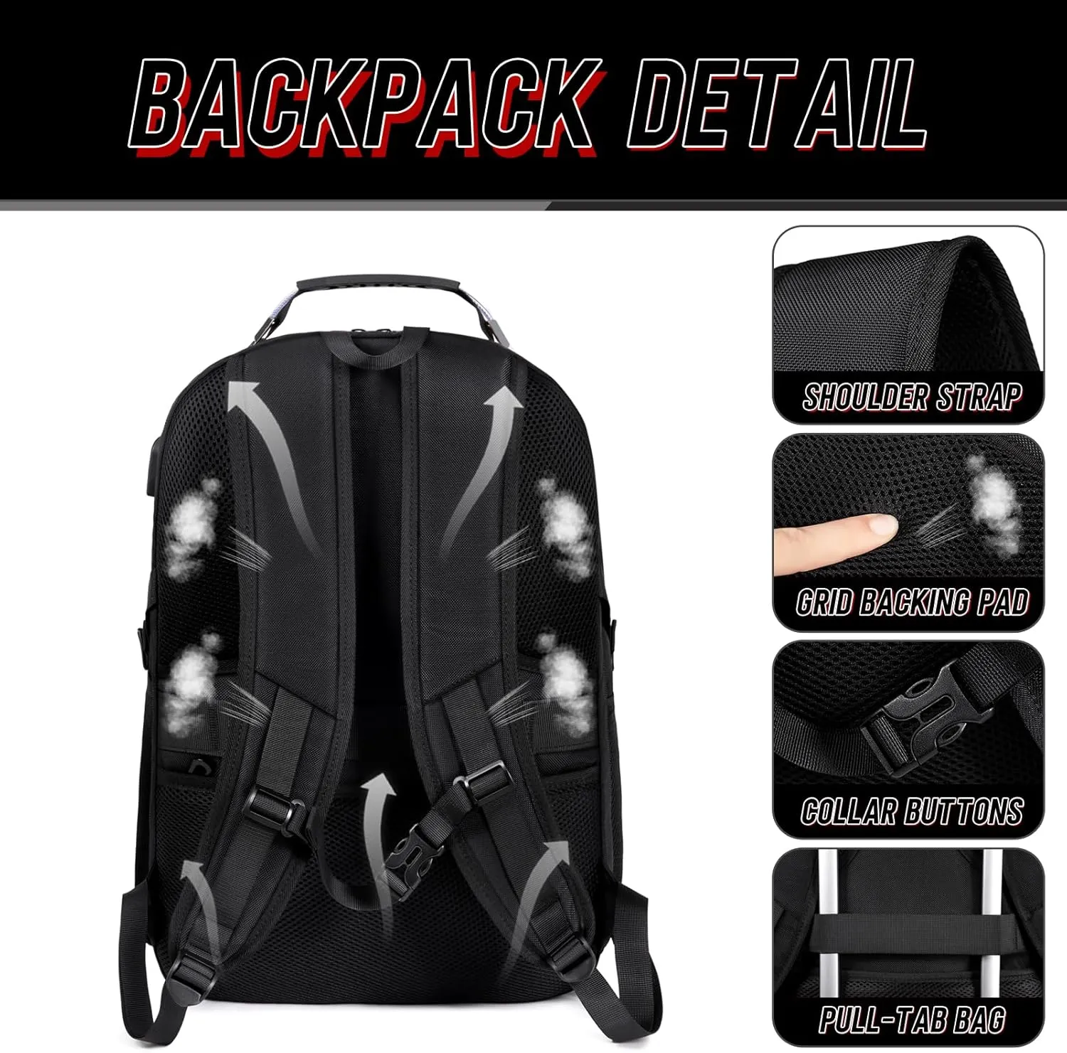Z-MGKISS Large Travel Backpack, USB Computer Bagpack Fits 18.4 Inch Laptop, Business Backpack for Men, TSA Flight Approved, Laptop Backpacks, Daypack Weekender Bag for Teacher College Work, Black