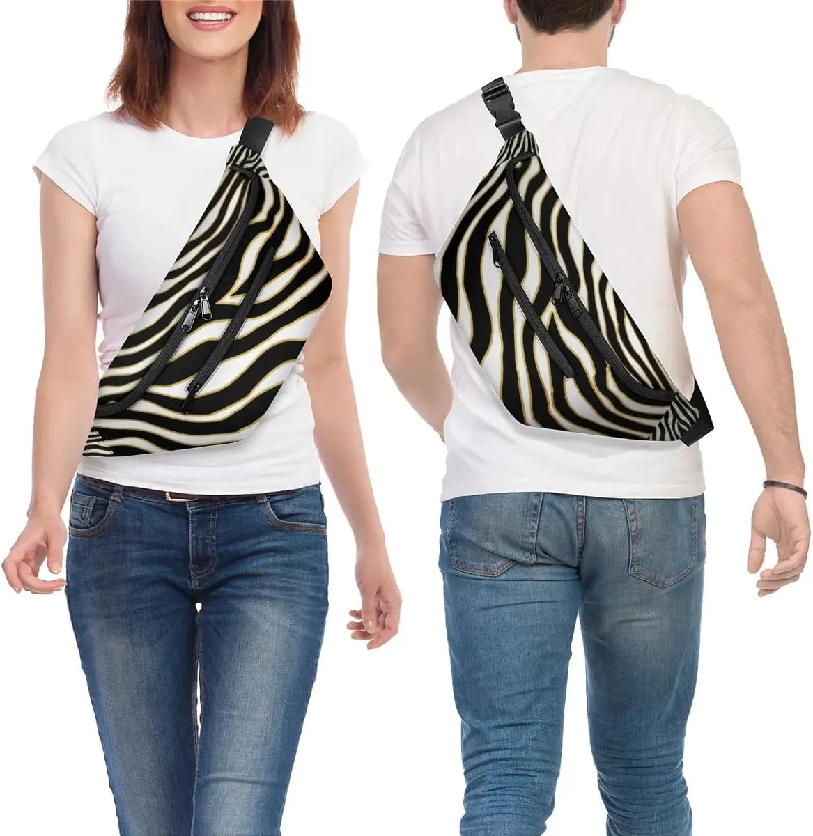 Zebra Leopard Shape Sling Bag Crossbody Backpack Chest Daypack for Women Sport Travel Hiking Casual Bag Multipurpose Waist Pack With Zipper Closure Adjustable Strap Shoulder Bag