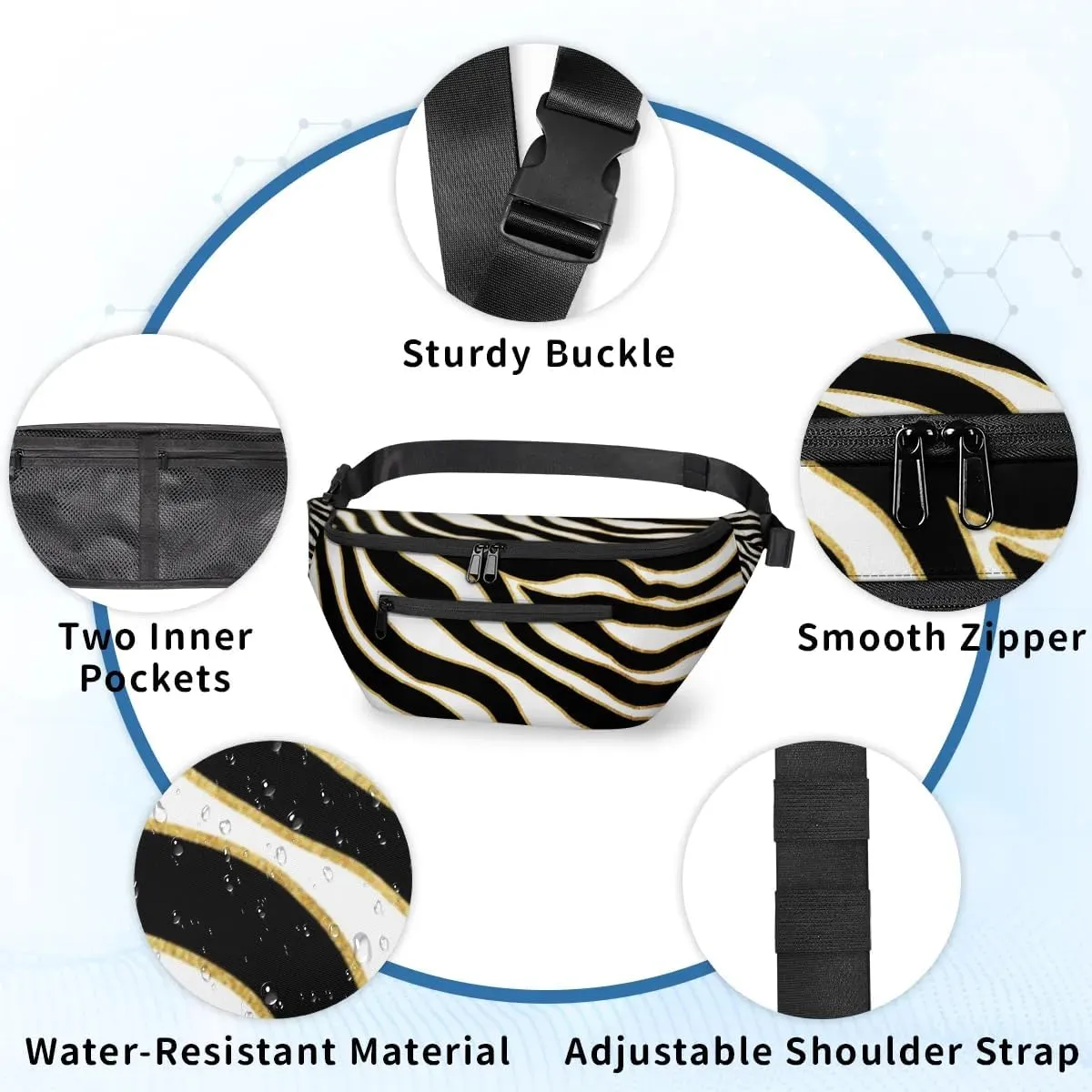 Zebra Leopard Shape Sling Bag Crossbody Backpack Chest Daypack for Women Sport Travel Hiking Casual Bag Multipurpose Waist Pack With Zipper Closure Adjustable Strap Shoulder Bag