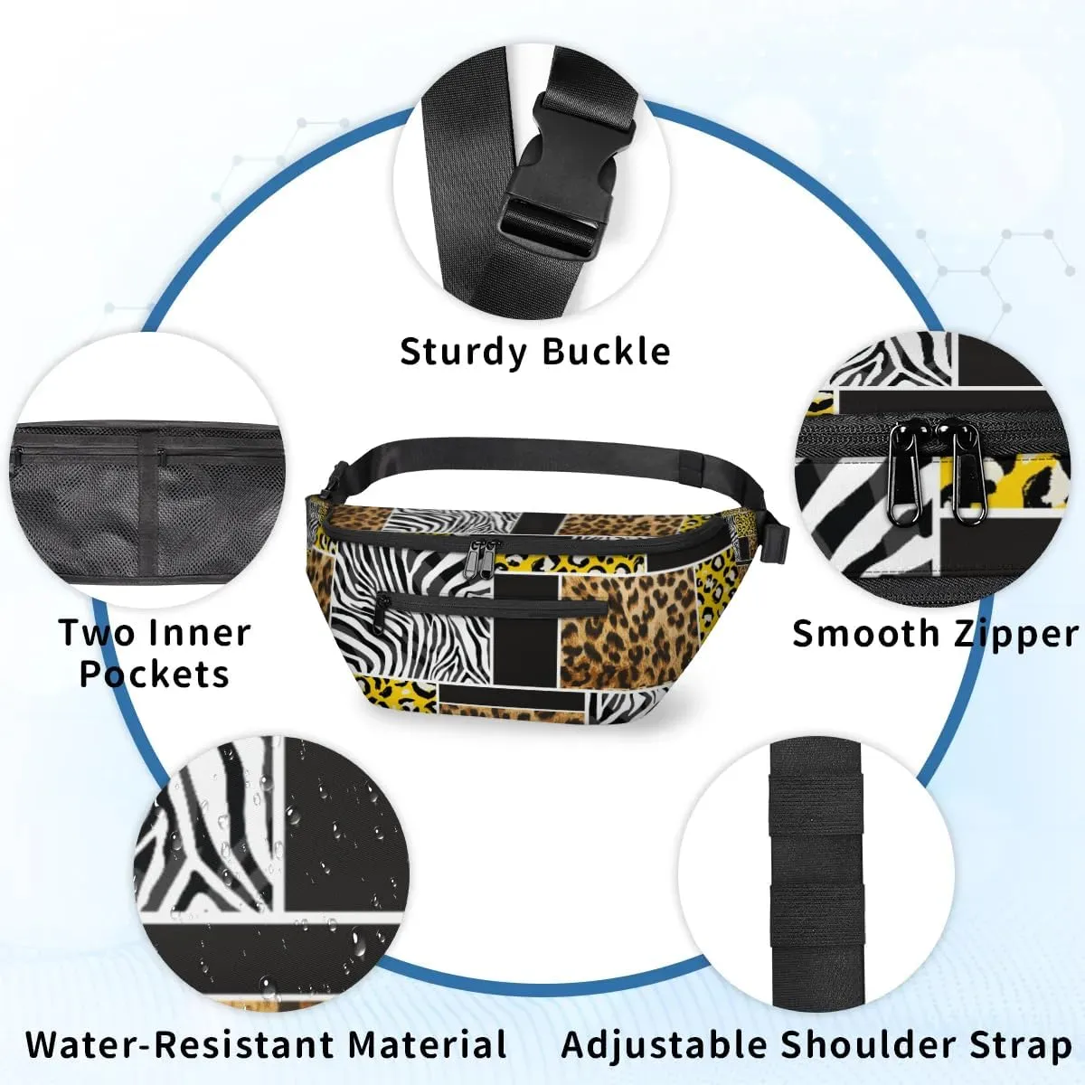 Zebra Leopard Sling Bag Crossbody Backpack Chest Daypack for Women Sport Travel Hiking Casual Bag Multipurpose Waist Pack With Zipper Closure Adjustable Strap Shoulder Bag