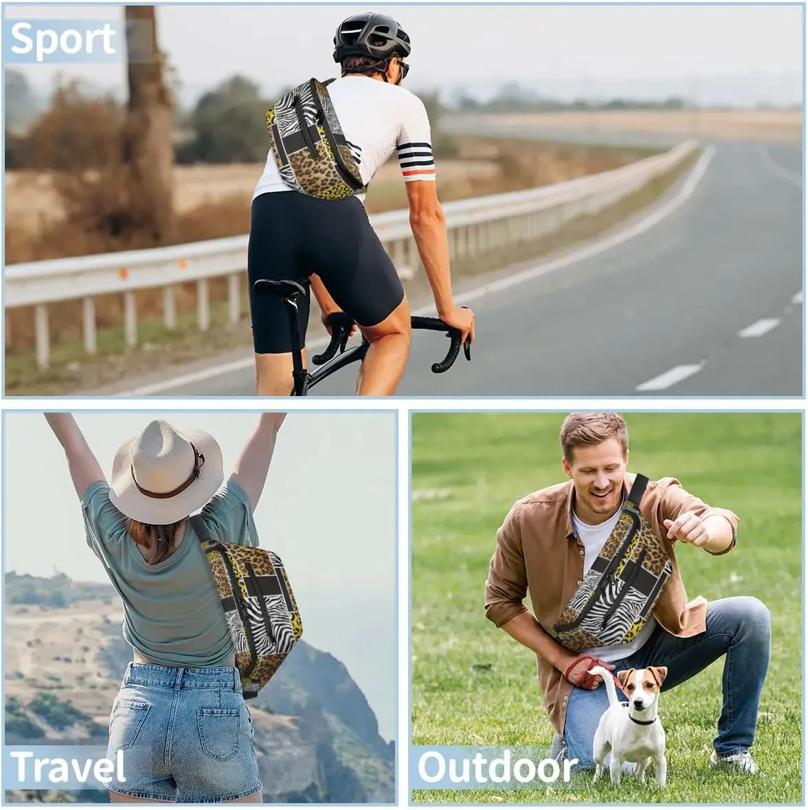 Zebra Leopard Sling Bag Crossbody Backpack Chest Daypack for Women Sport Travel Hiking Casual Bag Multipurpose Waist Pack With Zipper Closure Adjustable Strap Shoulder Bag