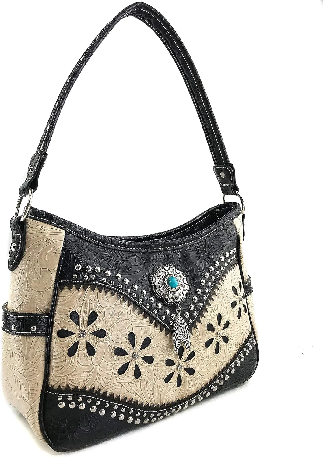 Zelris Floral Western Concho Feathers Conceal Carry Women Hobo Purse Wallet Set