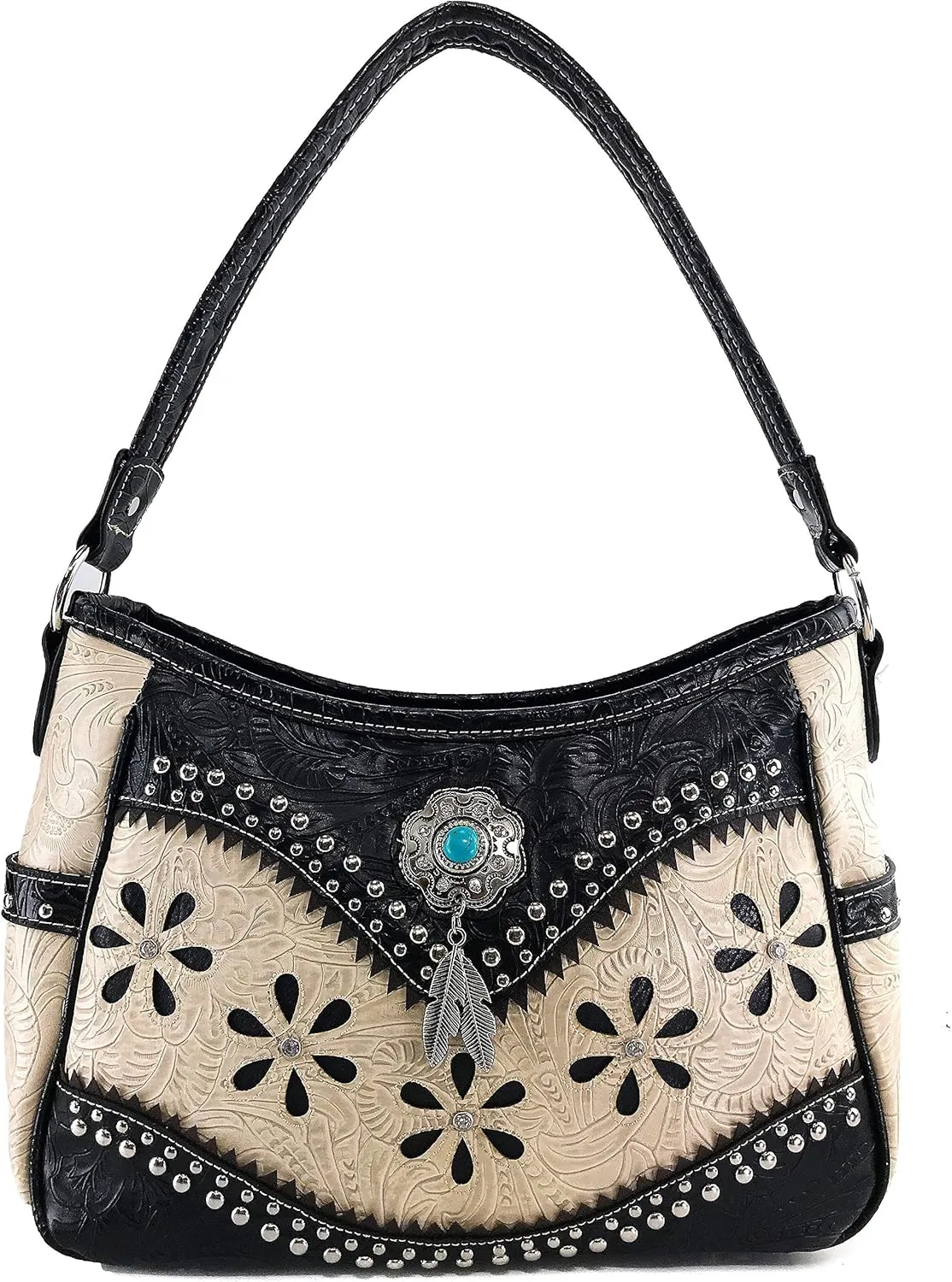 Zelris Floral Western Concho Feathers Conceal Carry Women Hobo Purse Wallet Set