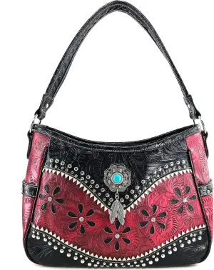 Zelris Floral Western Pu Tooled Leather Turquoise Concho Feathers Conceal Carry Women Hobo Purse Handbag