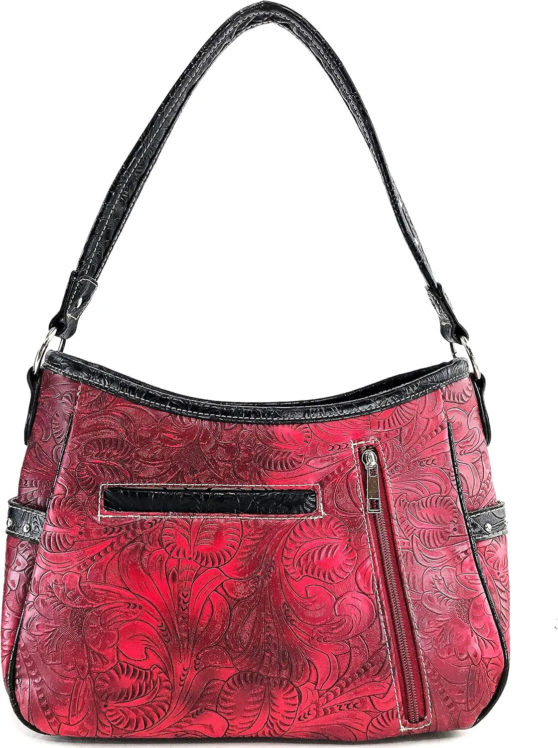 Zelris Floral Western Pu Tooled Leather Turquoise Concho Feathers Conceal Carry Women Hobo Purse Handbag
