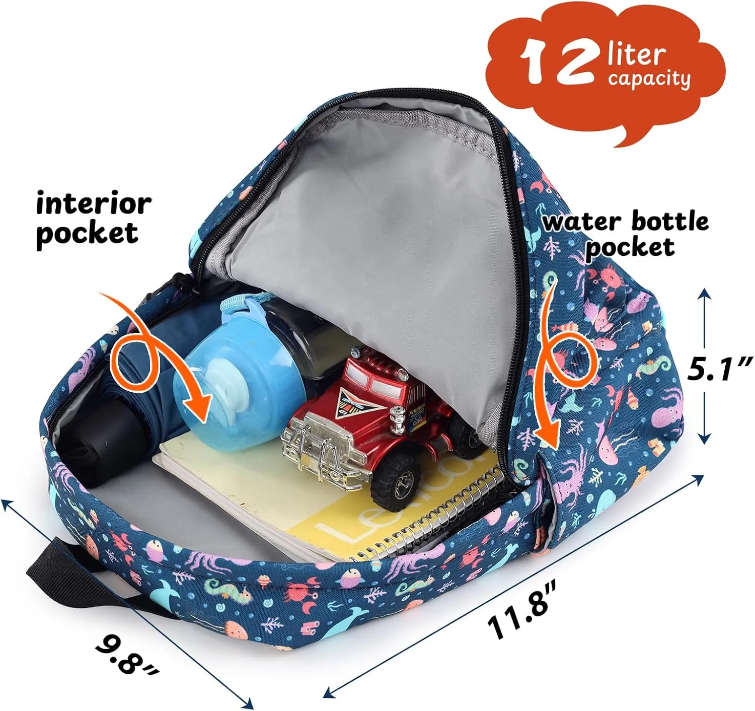 Zicac Toddler Backpack for Boys Girls 12 inch Mini Kids Backpack for School & Travel, Preschool Kindergarten Daycare Backpack