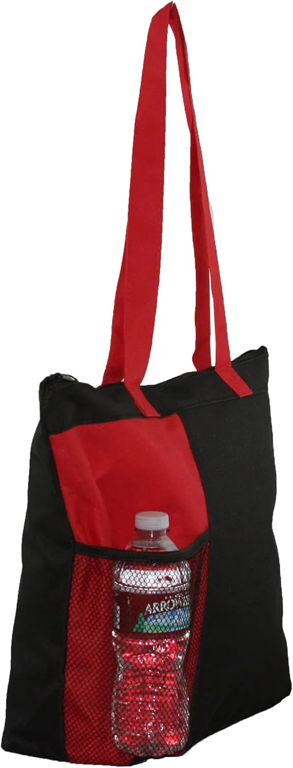 Zipper Shoulder Tote with Mesh Pocket