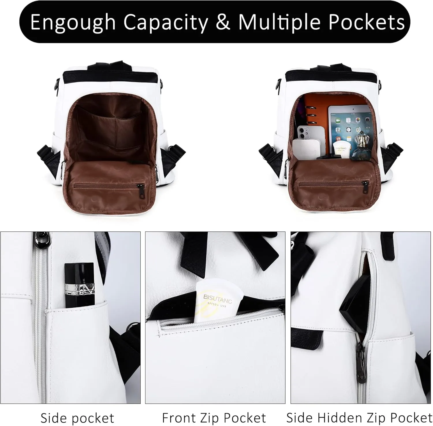ZOCAI Backpack Purse for Women Fashion Backpack Purses PU Leather Daypacks Anti-Theft Shoulder Bag Satchel Purse