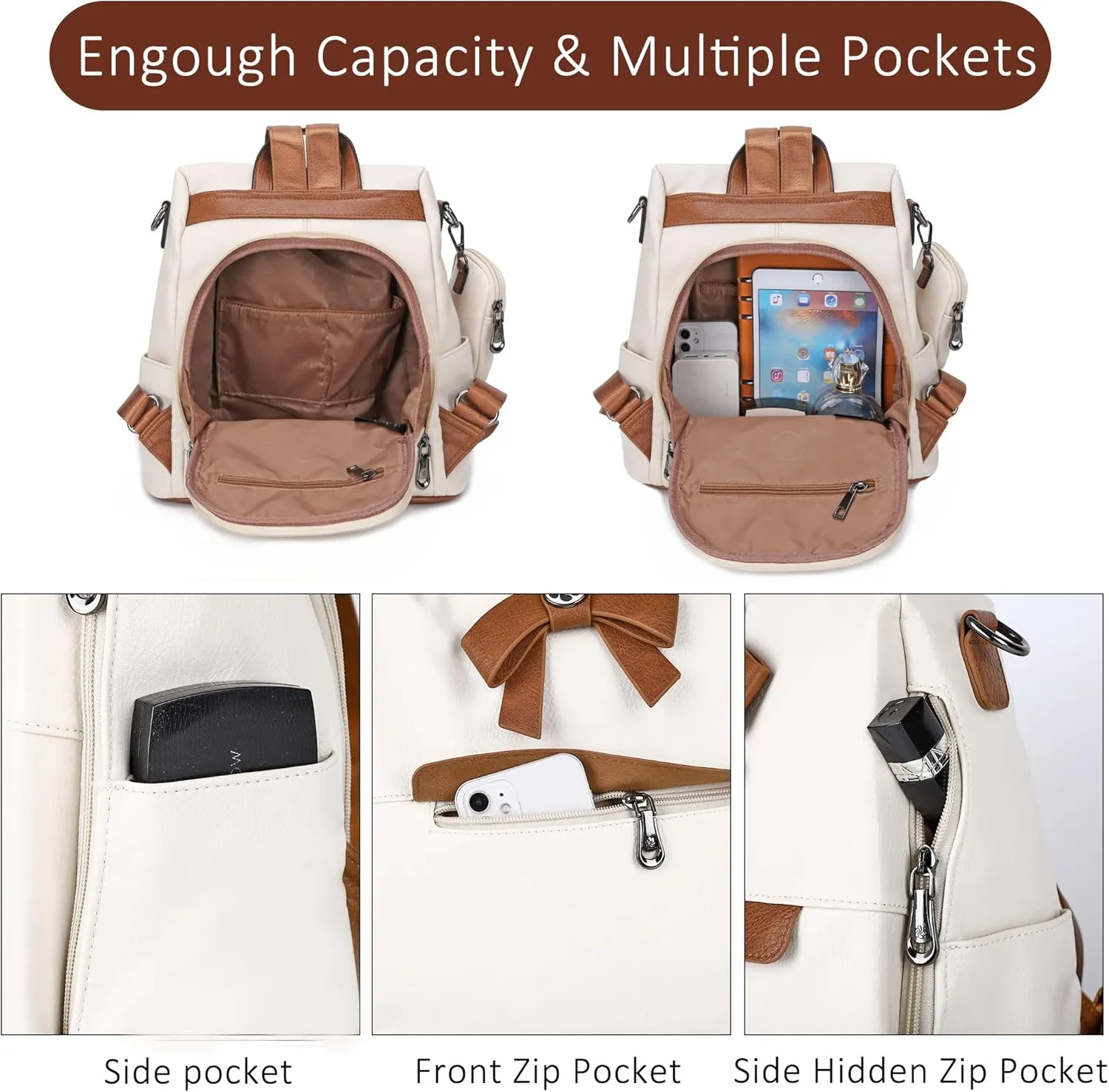 ZOCAI Backpack Purse for Women Fashion Backpack Purses PU Leather Daypacks Anti-Theft Shoulder Bag Satchel Purse